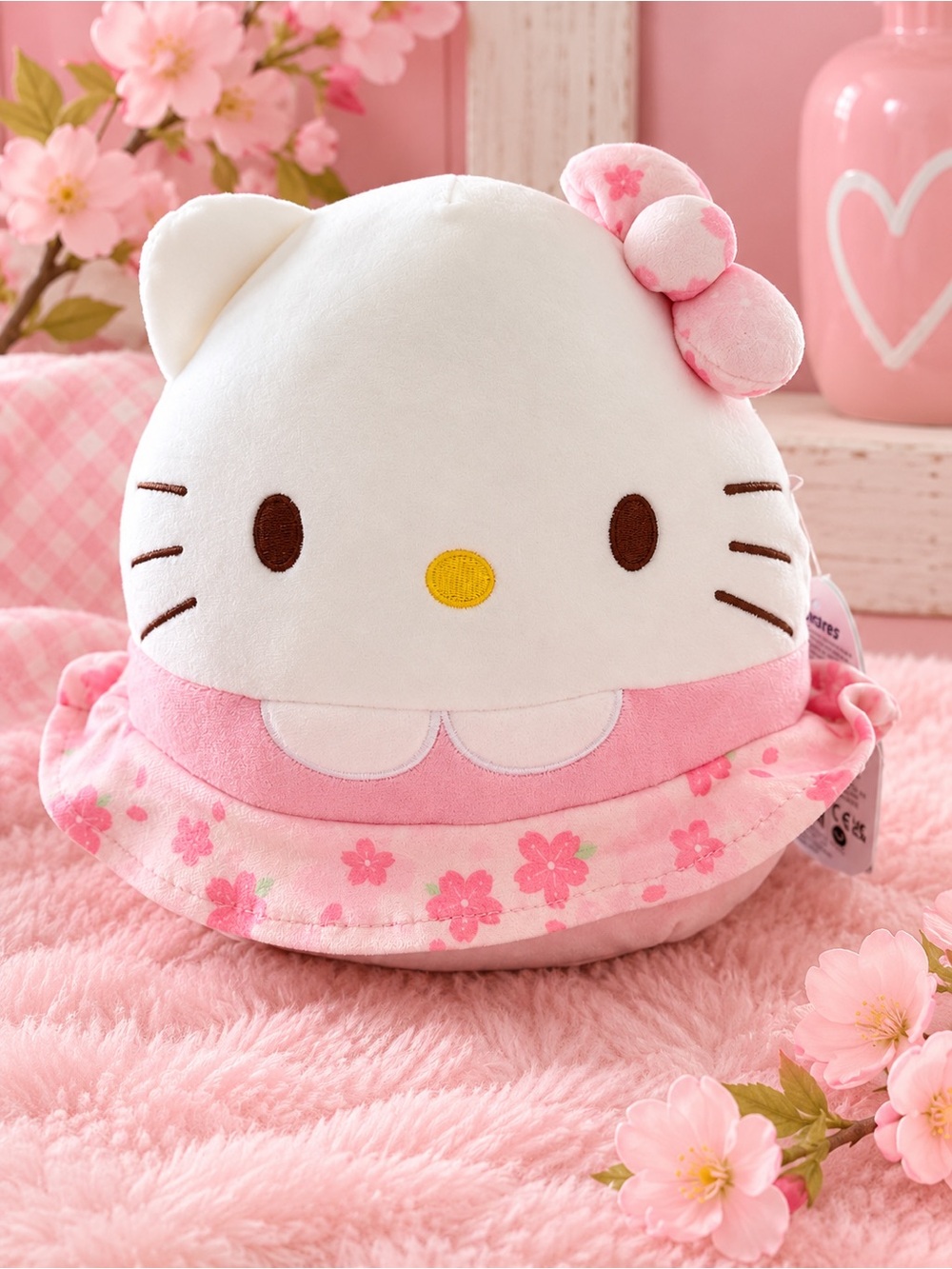 Squishmallows Hello Kitty Pink and White Floral Plush Bucket Hat for Kids